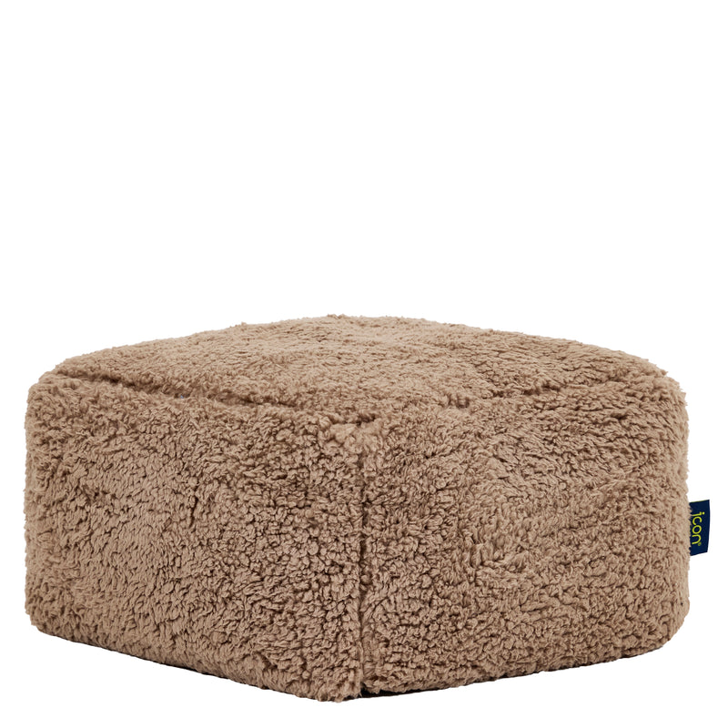 Pouf carré en polaire Teddy Mini Amara - Marron moka