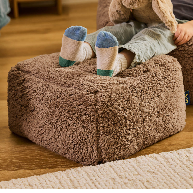 Pouf carré en polaire Teddy Mini Amara - Marron moka