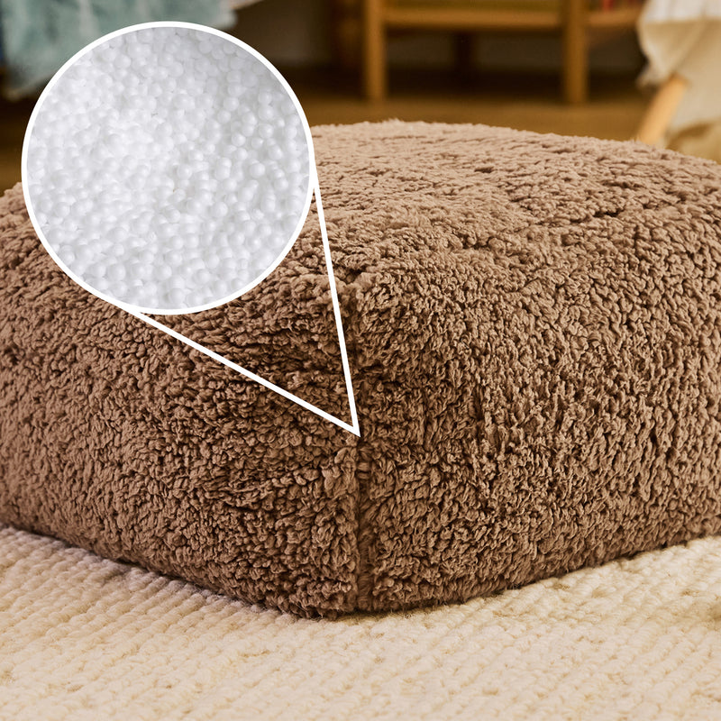 Pouf carré en polaire Teddy Mini Amara - Marron moka