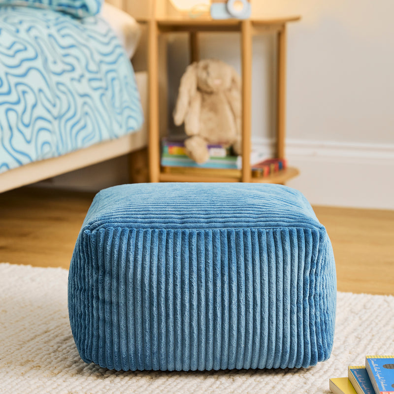 Petit repose-pieds carré en corde Amara - Bleu denim