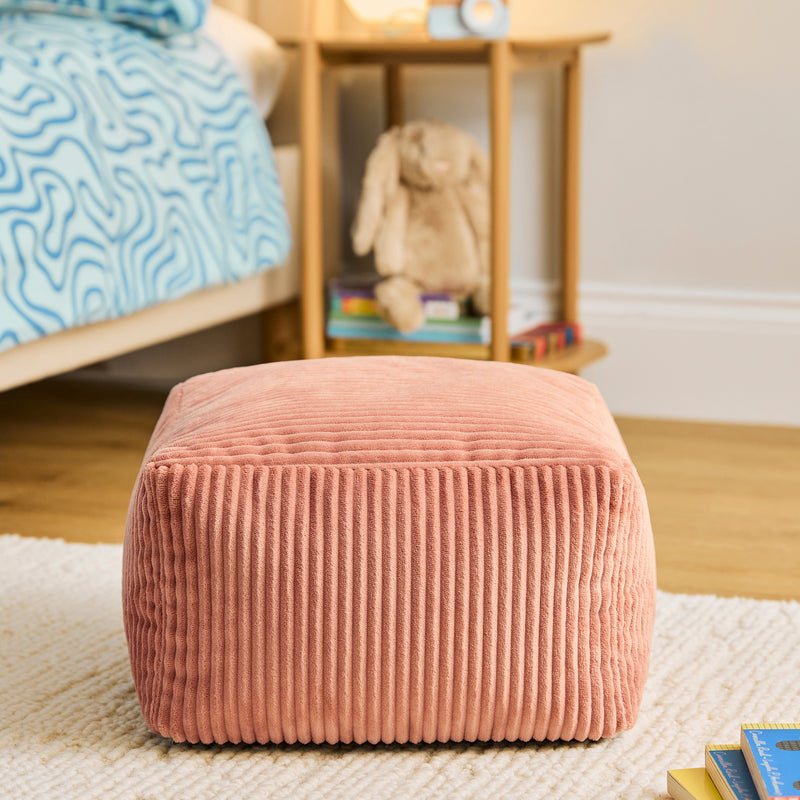 Petit pouf carré en velours côtelé Amara - Rose
