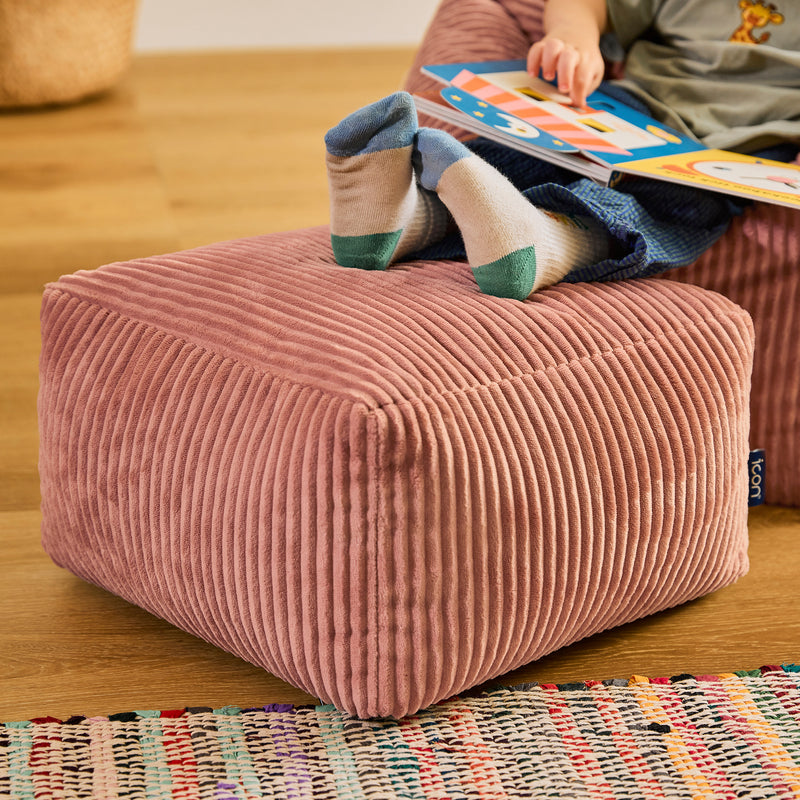 Petit pouf carré en velours côtelé Amara - Rose