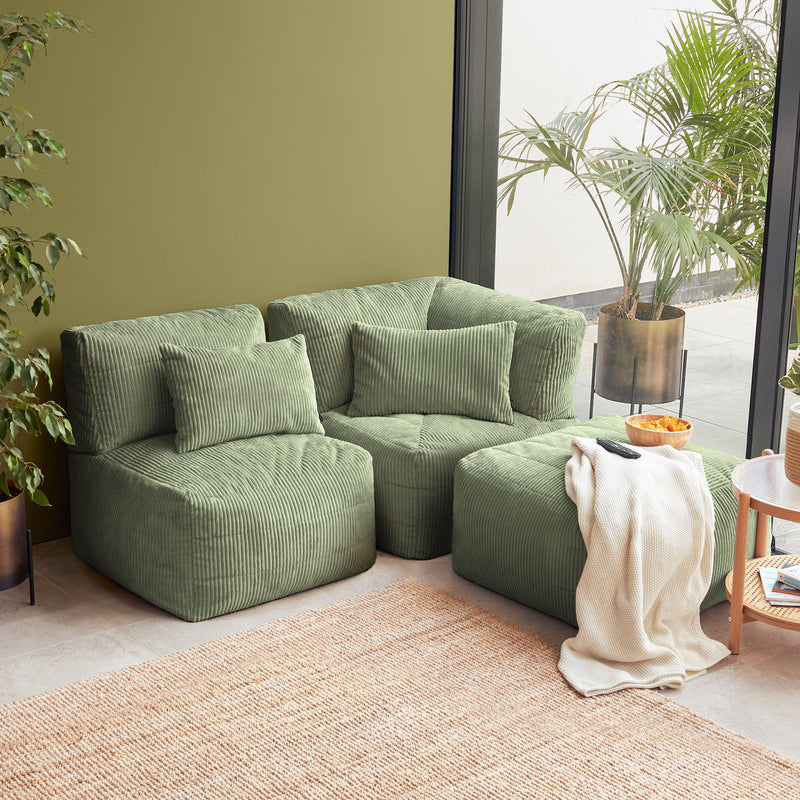 Fauteuil d'angle modulaire, Noa, velours côtelé jumbo, vert sauge 