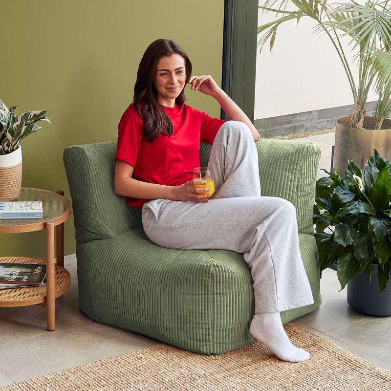 Fauteuil d'angle modulaire, Noa, velours côtelé jumbo, vert sauge 
