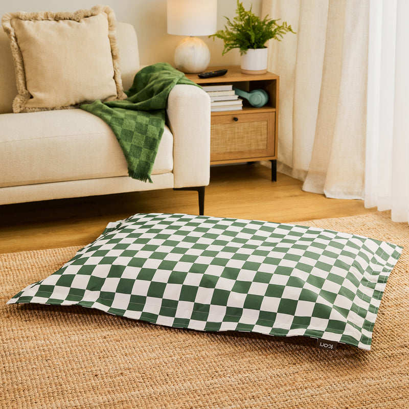 Pet Floor Cushion - Large - Checkerboard Stripe Sage Green