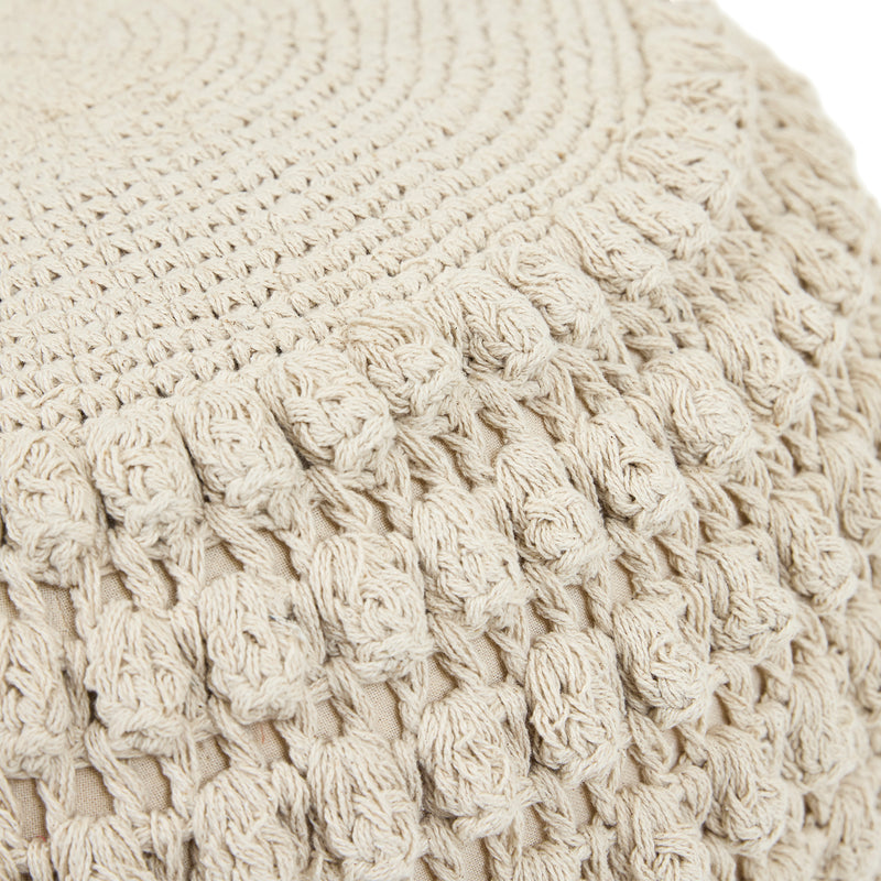 Pouf rond crocheté à pompons Riva - Naturel