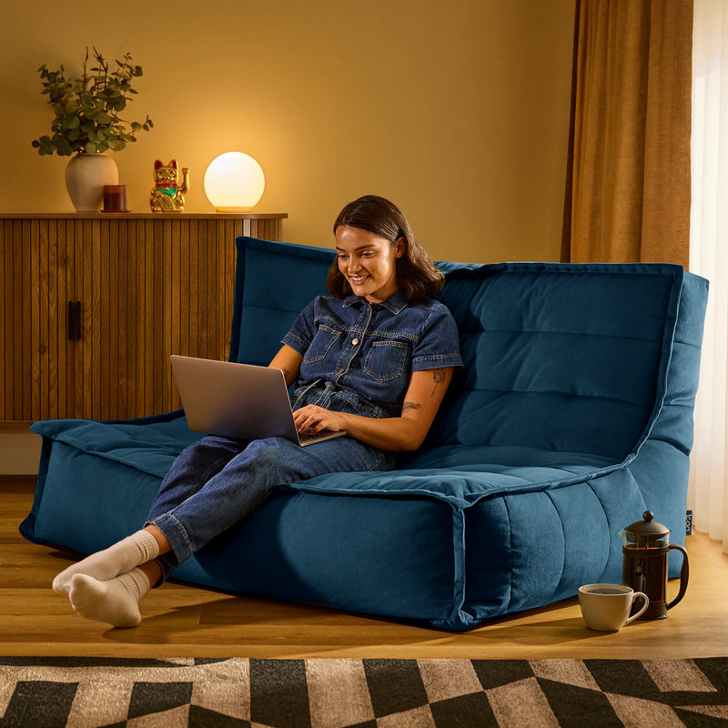 Kota Velvet Sofa Bean Bag - Ink Blue