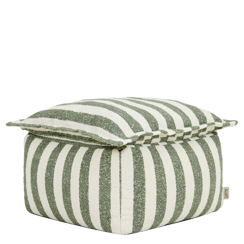 Pouf à plateau Sofia en bouclé rayé - Vert olive