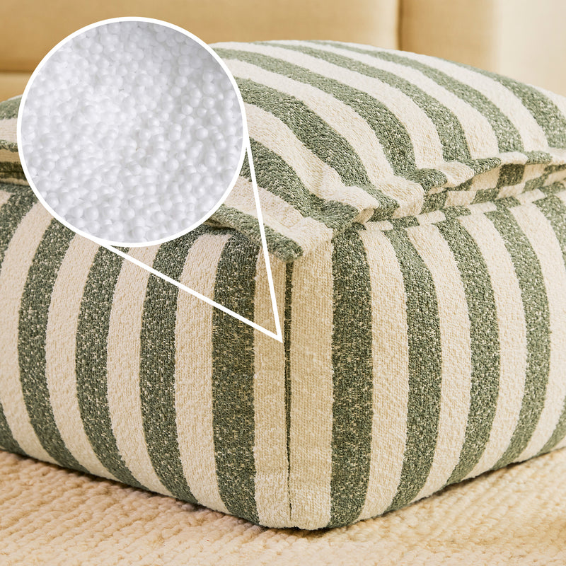 Pouf à plateau Sofia en bouclé rayé - Vert olive