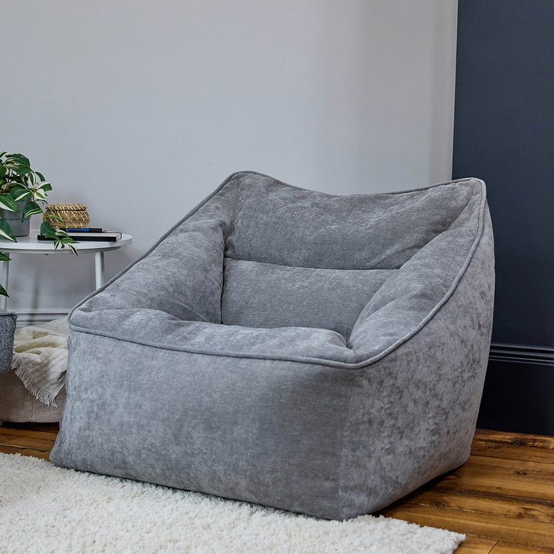 Fauteuil pouf en tissu chenille Natalia, gris