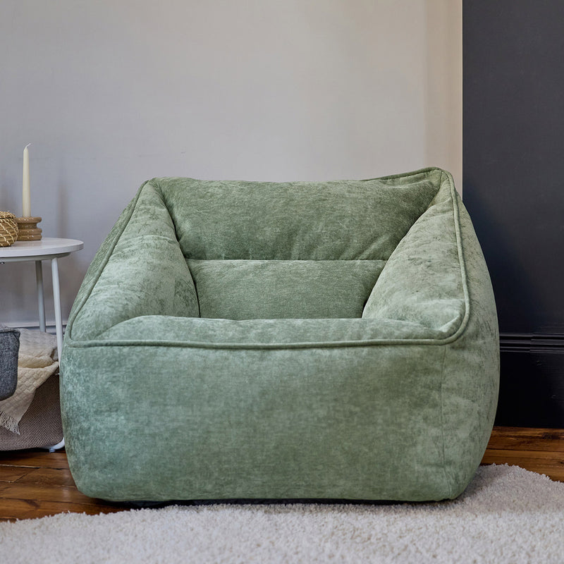 Fauteuil pouf en tissu chenille Natalia, vert sauge