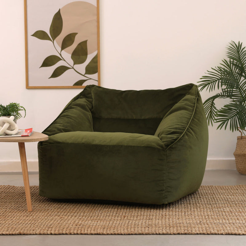 Fauteuil pouf en velours Natalia, vert olive
