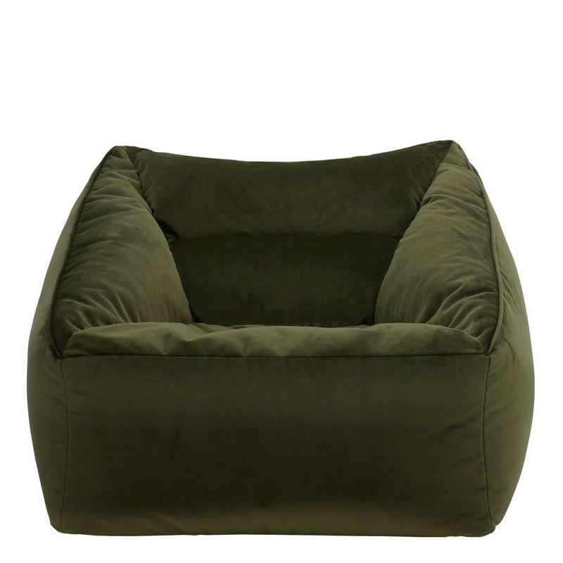 Fauteuil pouf en velours Natalia, vert olive