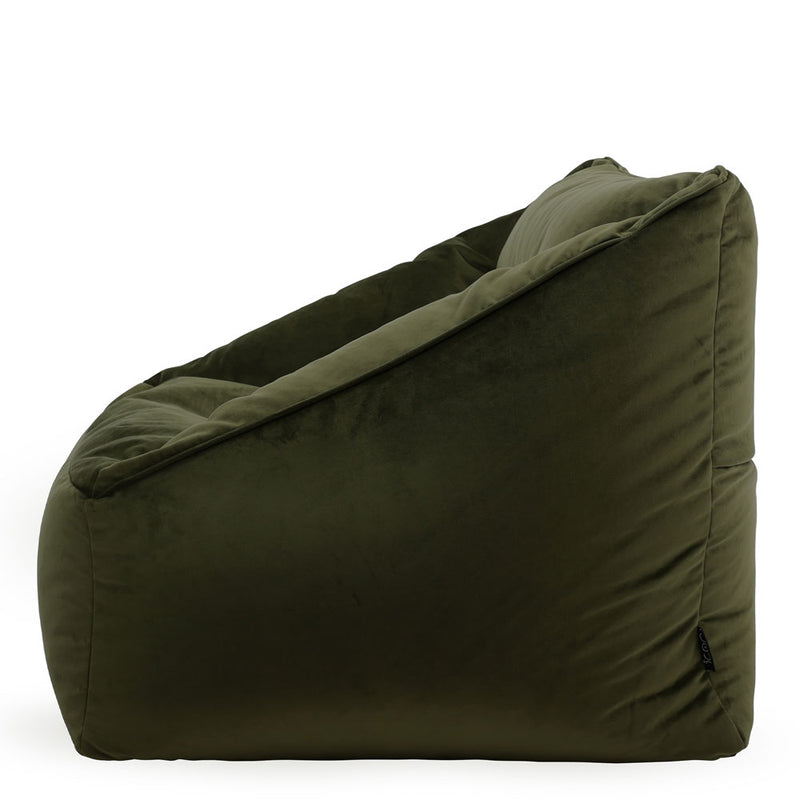 Fauteuil pouf en velours Natalia, vert olive