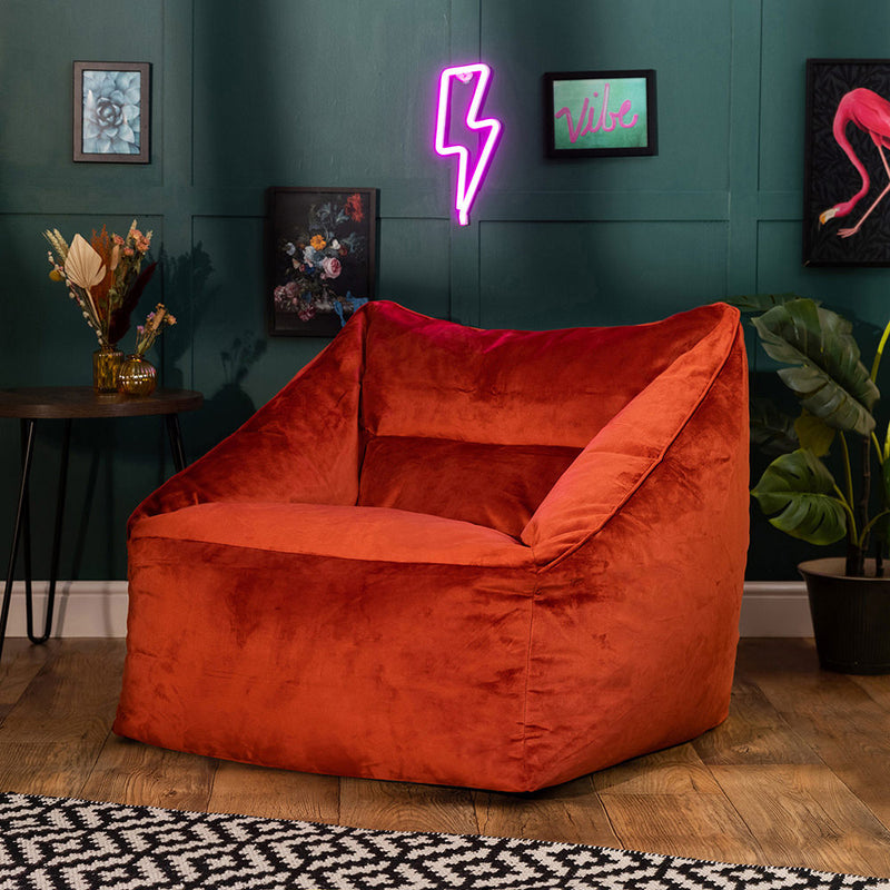 Fauteuil pouf en velours Natalia, terre cuite