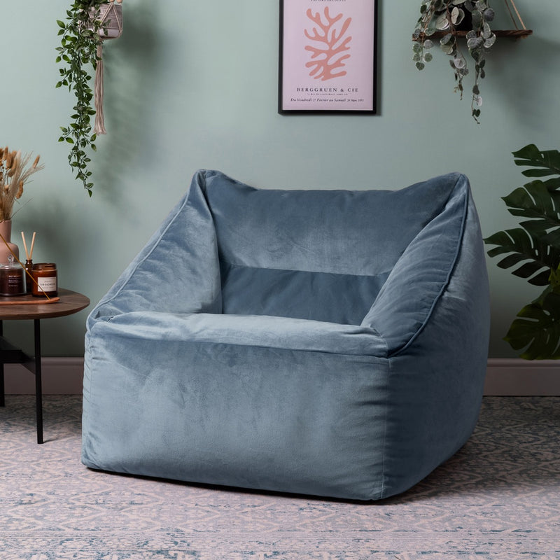 Fauteuil pouf en velours Natalia, bleu clair