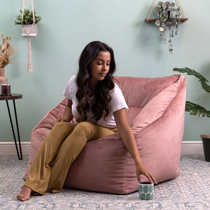Fauteuil pouf en velours Natalia, rose crépuscule