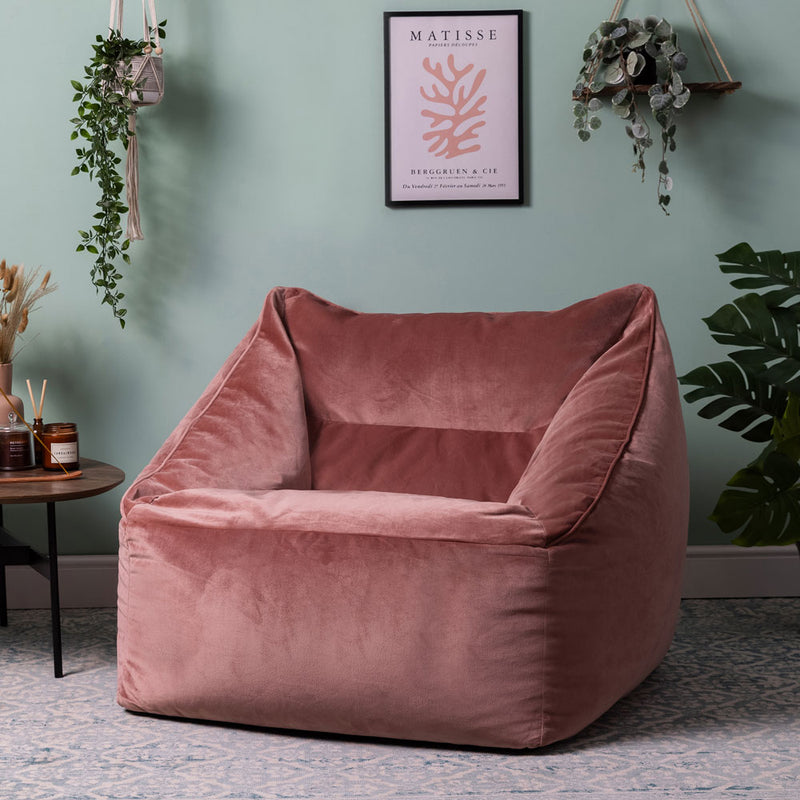 Fauteuil pouf en velours Natalia, rose crépuscule