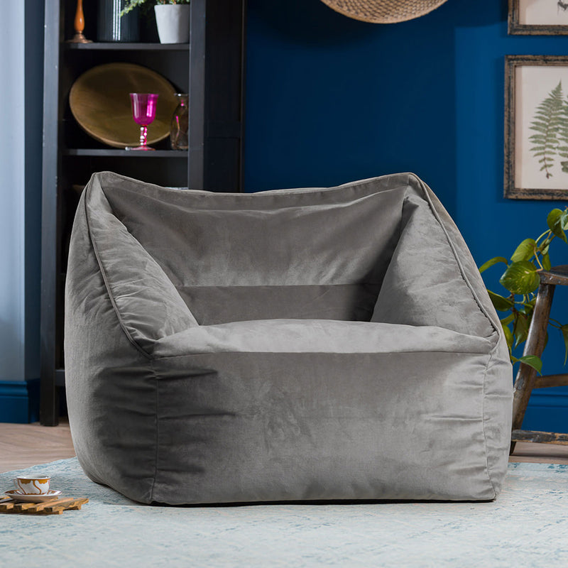 Fauteuil pouf en velours Natalia, gris anthracite