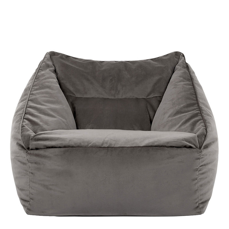 Fauteuil pouf en velours Natalia, gris anthracite