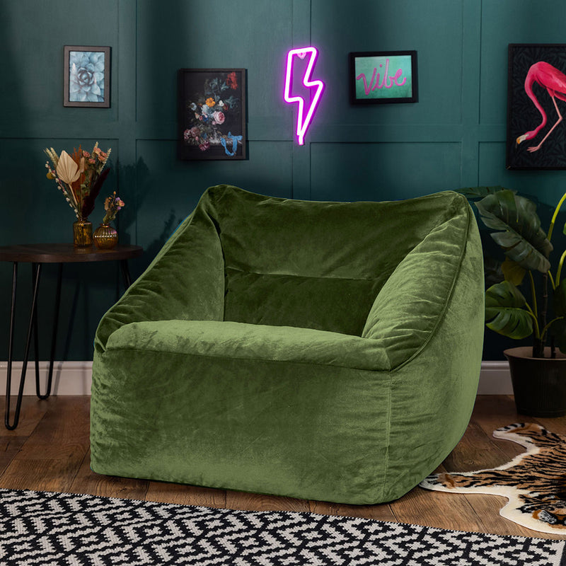 Pouf fauteuil Natalia Velours - Vert sauge