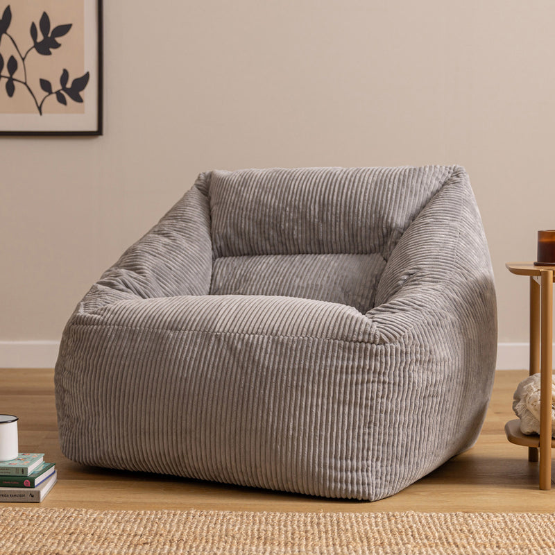 Fauteuil poire Natalia en velours côtelé, gris
