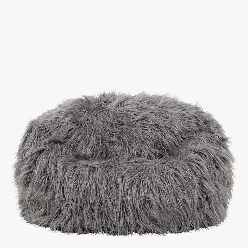 Pouf classique en fausse fourrure Mongolian, Gris Anthracite