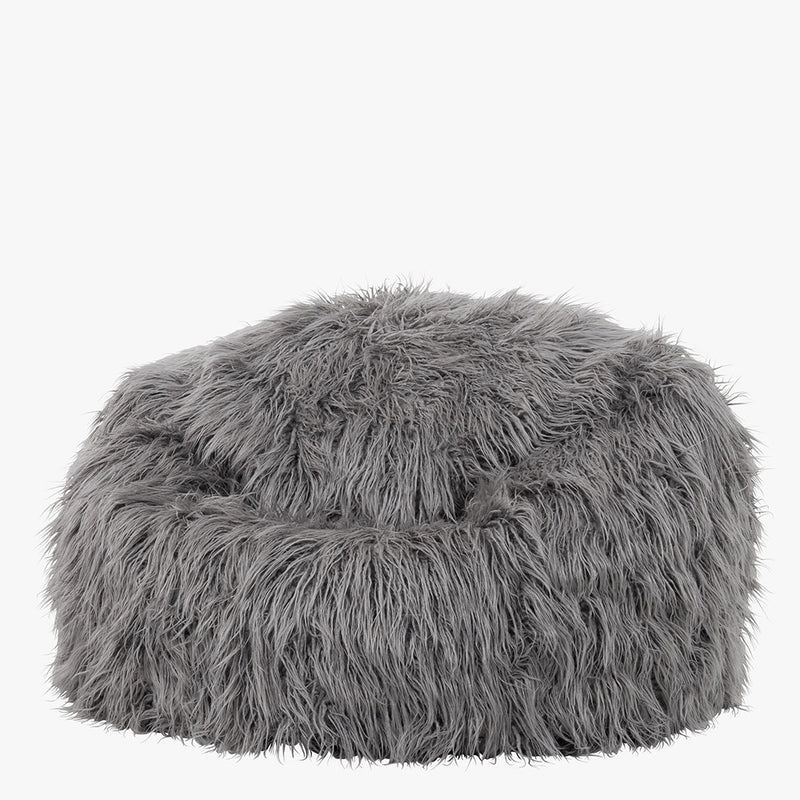 Pouf classique en fausse fourrure Mongolian, Gris Anthracite