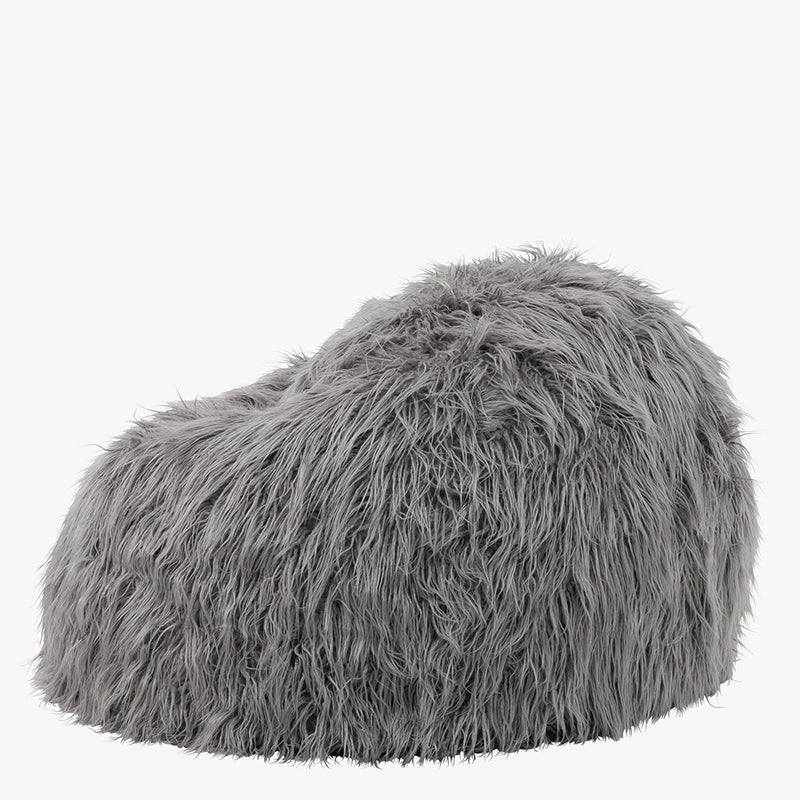 Pouf classique en fausse fourrure Mongolian, Gris Anthracite