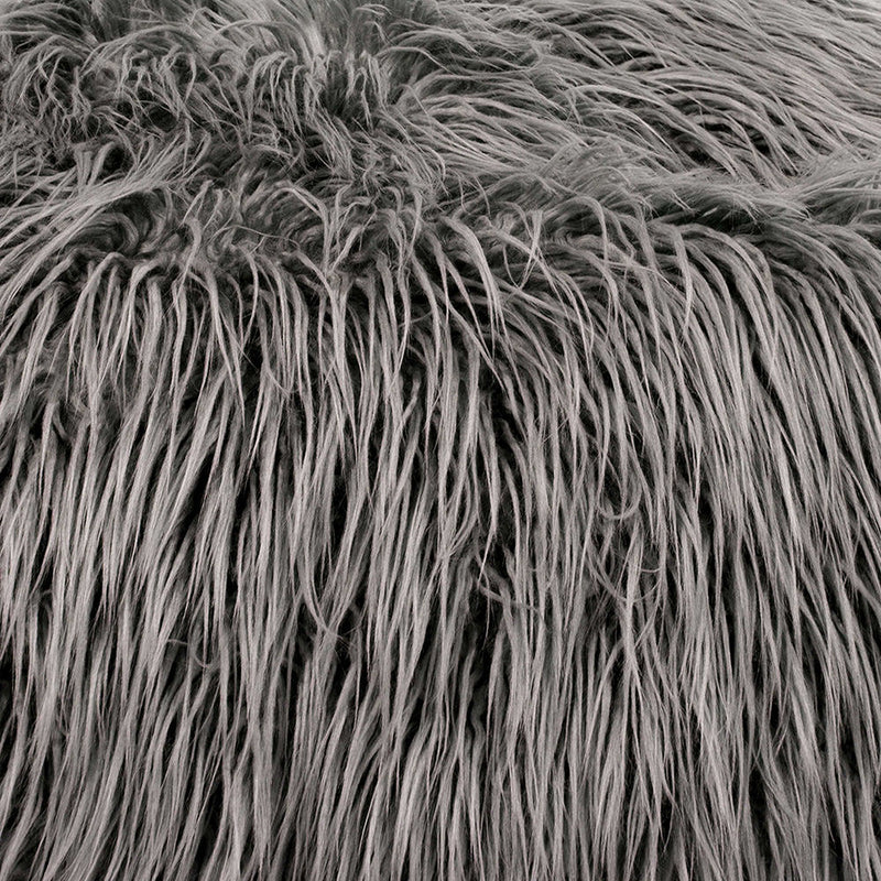 Pouf classique en fausse fourrure Mongolian, Gris Anthracite