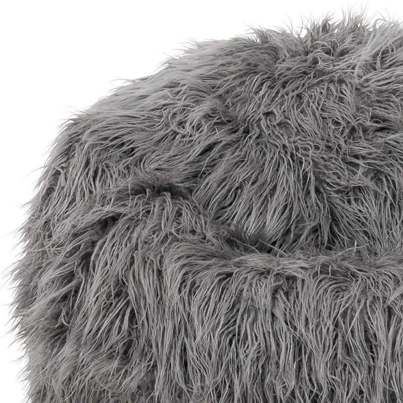 Pouf classique en fausse fourrure Mongolian, Gris Anthracite