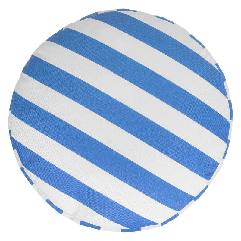 Pouf rond tissu à rayures Milano pour l'intérieur et l'extérieur, bleu cobalt 