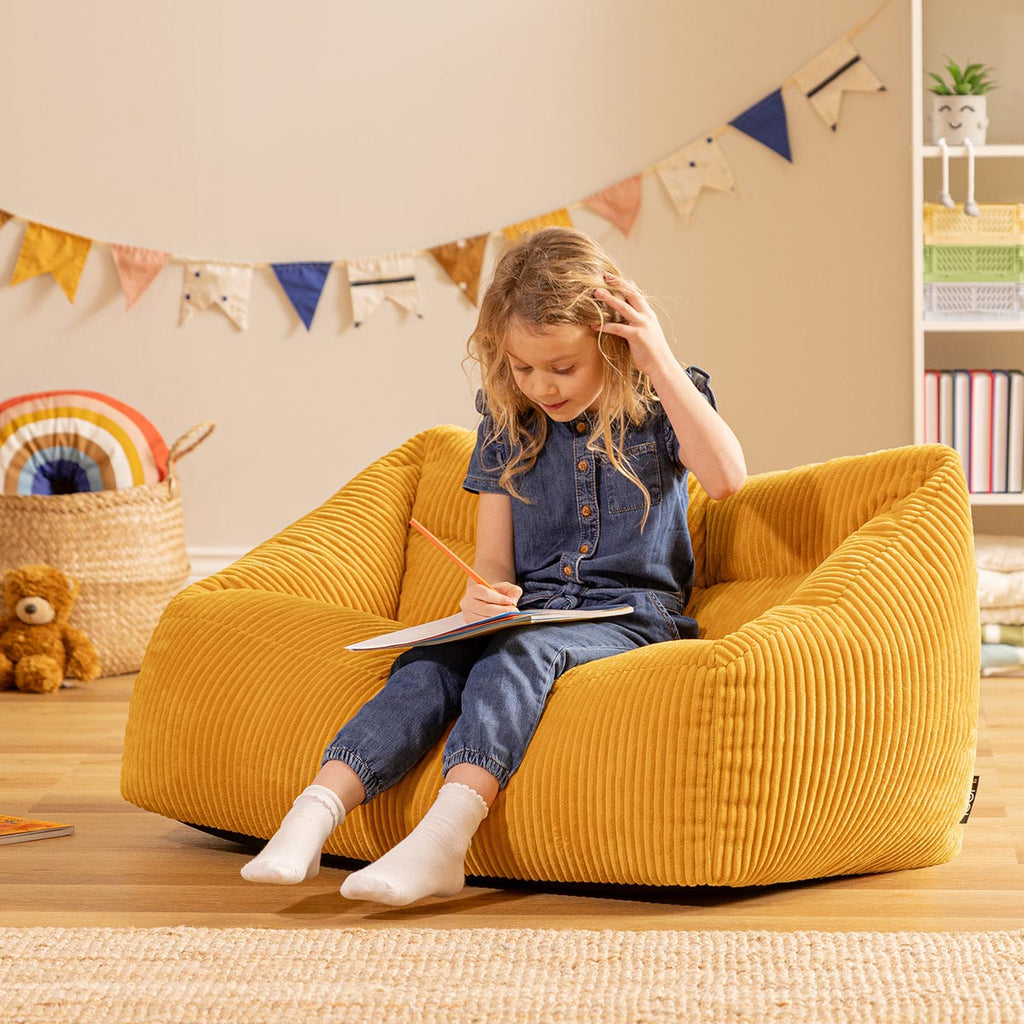 Canapé pouf en velours côtelé Cecilia pour enfants, ocre 