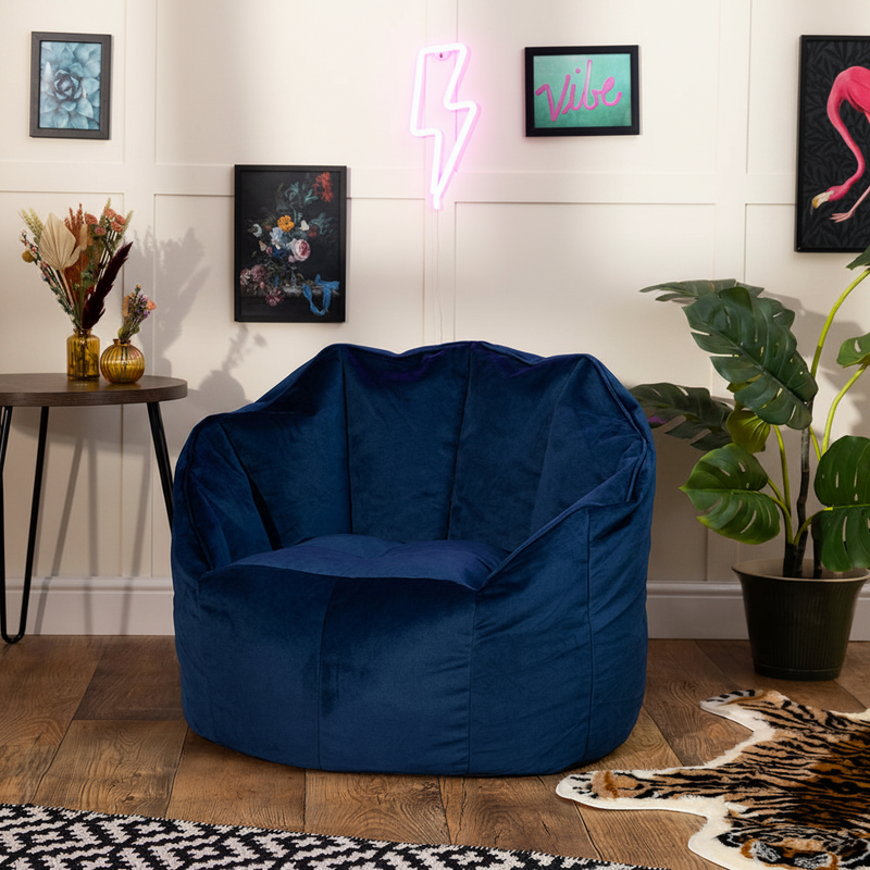 Pouf-fauteuil Sirena en velours – Bleu marine