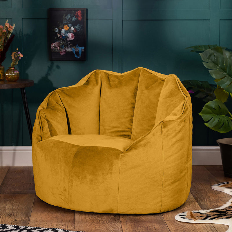 Fauteuil poire Sirena en velours, jaune