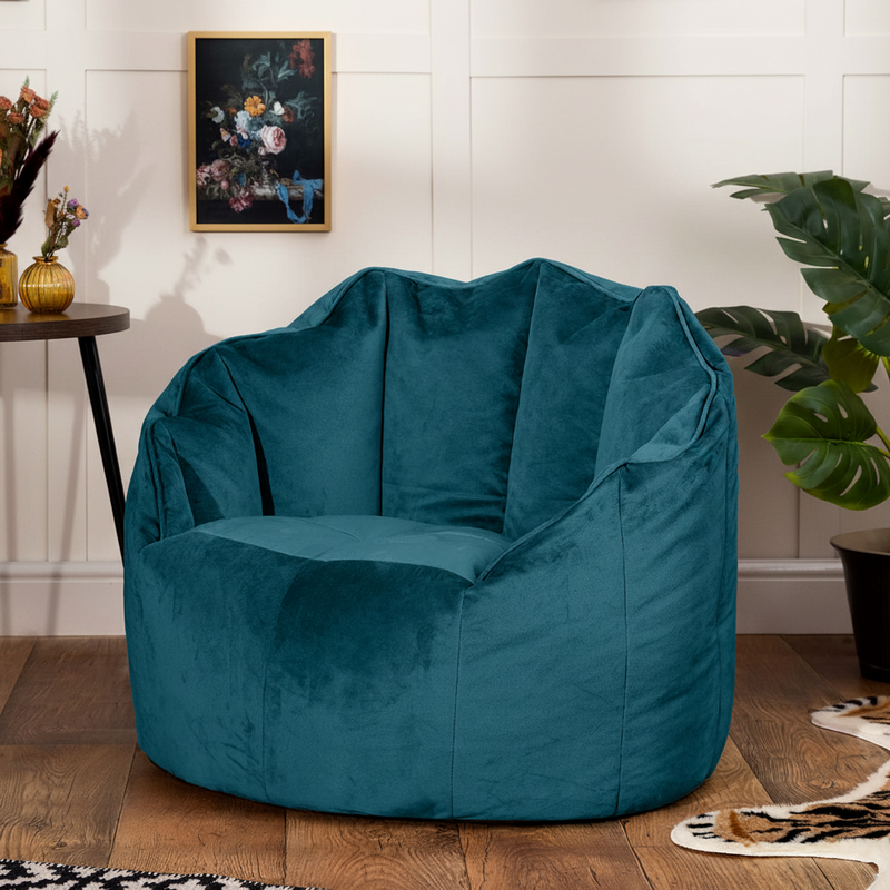 Fauteuil poire Sirena en velours, sarcelle