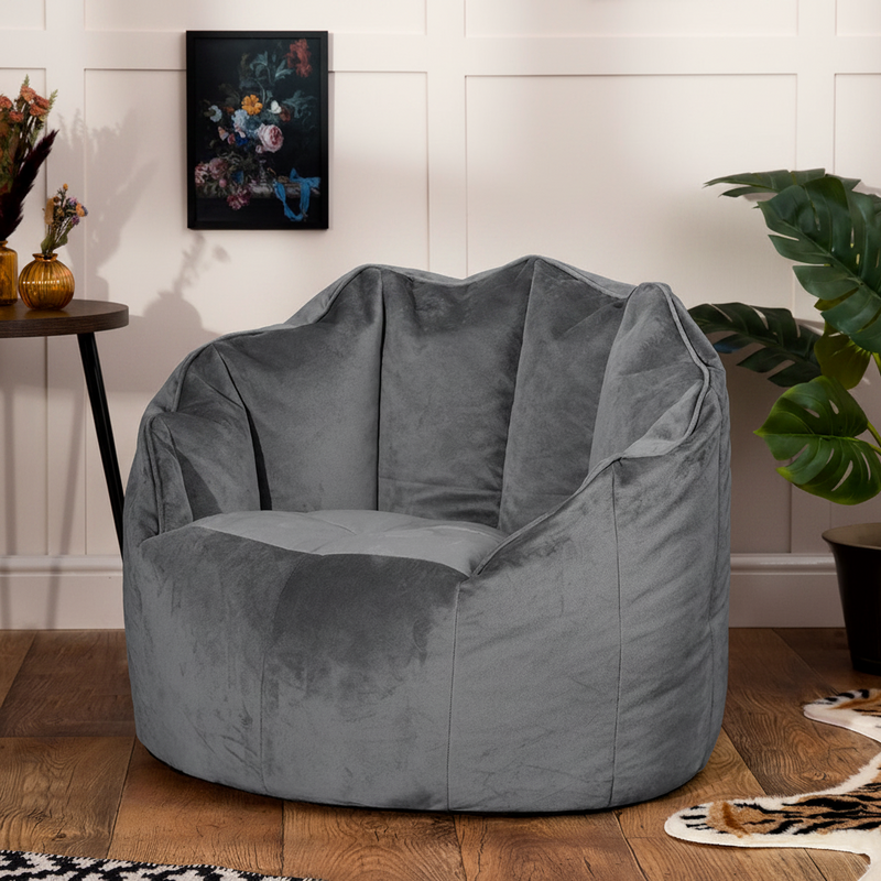 Fauteuil poire Sirena en velours, gris anthracite